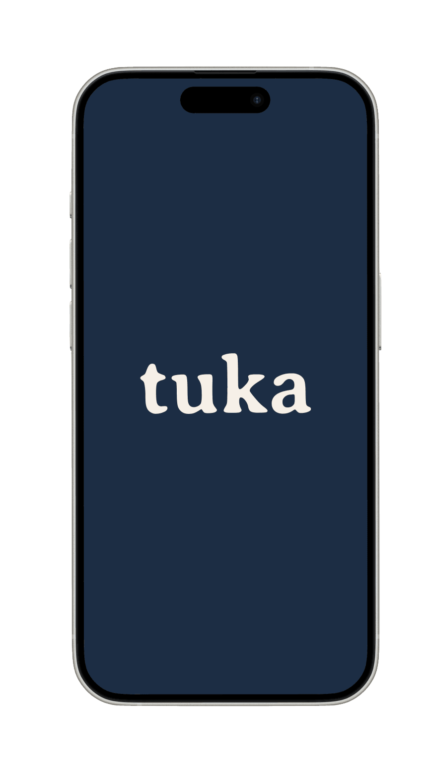 The Tuka app splash screen on a phone