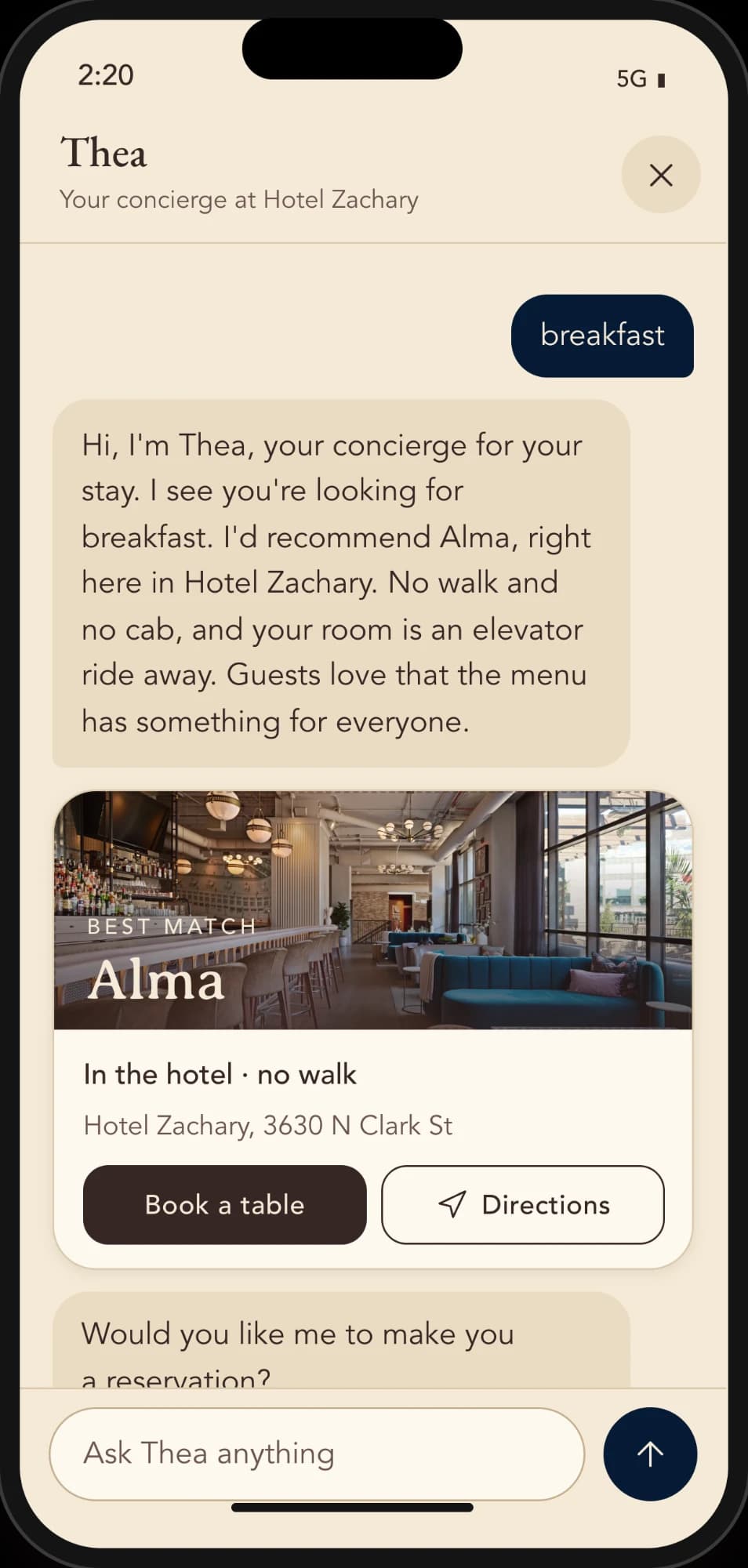 A guest asks the concierge for a recommendation